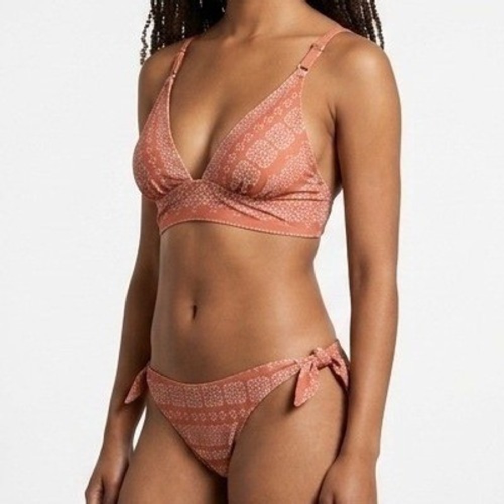 Robin Piccone NWOT Bikini Set Women Coral Geometric Side Tie Triangle Swimsuit S